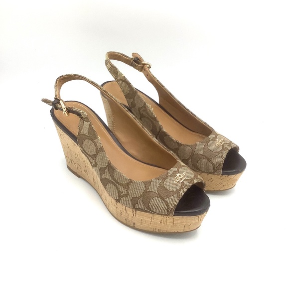 Coach Ferry Signature Jaquard Fabric Wedges Platform Sandals 6.5B - Picture 2 of 15